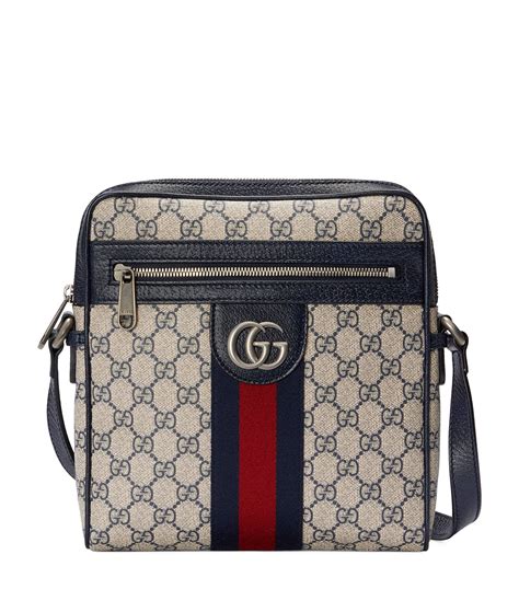 gucci mens blue gg imprimé medium messenger bag|Gucci black leather Messenger bag.